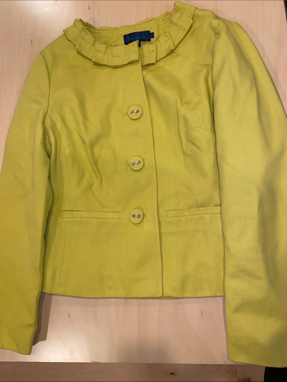 Boden Yellow Ruffle Collar Blazer Jacket